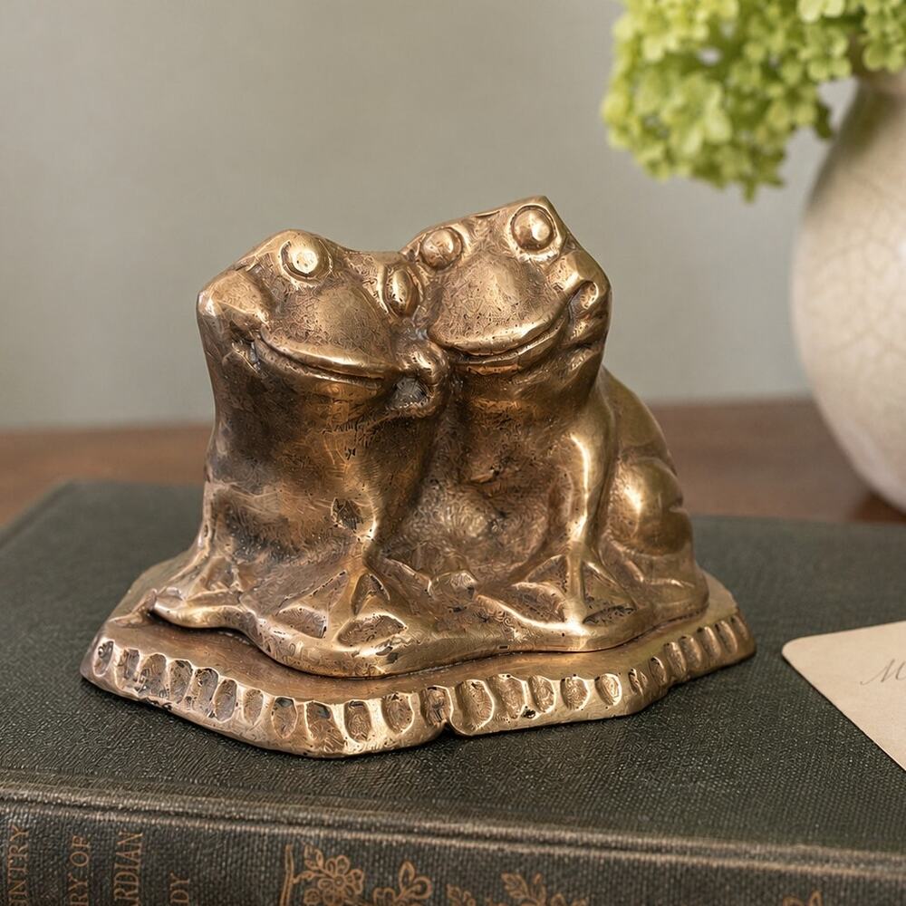 Vintage Solid Brass Double Frog Paperweight | Figural Brass Decor